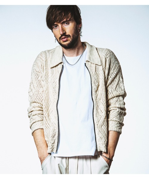 NO ID.（ノーアイディ）の「【NO ID.】Sheer Knit Zip Shirt Blouson / シアー ニット ジップ シャツ ブルゾン（ブルゾン・メンズ・ブラック/アイボリー/ブルー・ONE SIZE）」の4枚目の写真