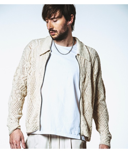 NO ID.（ノーアイディ）の「【NO ID.】Sheer Knit Zip Shirt Blouson / シアー ニット ジップ シャツ ブルゾン（ブルゾン・メンズ・ブラック/アイボリー/ブルー・ONE SIZE）」の9枚目の写真
