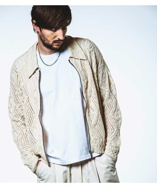 NO ID.（ノーアイディ）の「【NO ID.】Sheer Knit Zip Shirt Blouson / シアー ニット ジップ シャツ ブルゾン（ブルゾン・メンズ・ブラック/アイボリー/ブルー・ONE SIZE）」の10枚目の写真