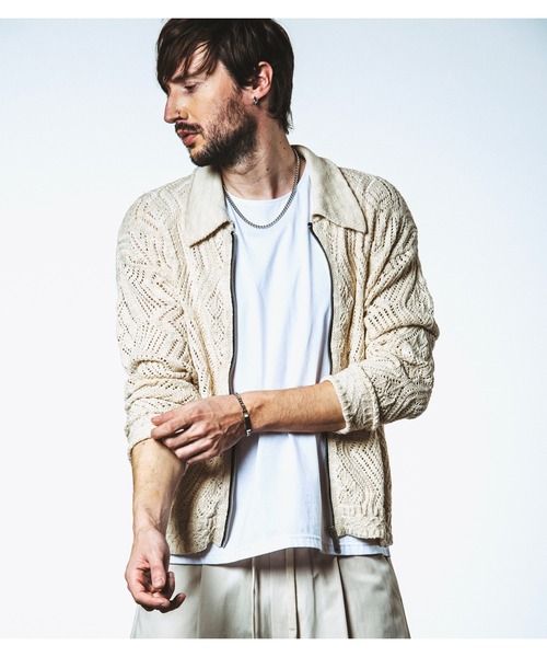 NO ID.（ノーアイディ）の「【NO ID.】Sheer Knit Zip Shirt Blouson / シアー ニット ジップ シャツ ブルゾン（ブルゾン・メンズ・ブラック/アイボリー/ブルー・ONE SIZE）」の15枚目の写真