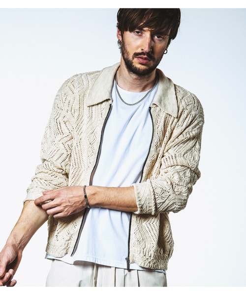 NO ID.（ノーアイディ）の「【NO ID.】Sheer Knit Zip Shirt Blouson / シアー ニット ジップ シャツ ブルゾン（ブルゾン・メンズ・ブラック/アイボリー/ブルー・ONE SIZE）」の16枚目の写真