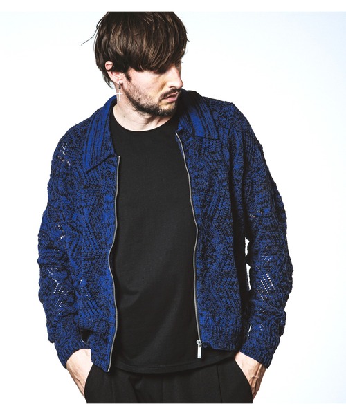 NO ID.（ノーアイディ）の「【NO ID.】Sheer Knit Zip Shirt Blouson / シアー ニット ジップ シャツ ブルゾン（ブルゾン・メンズ・ブラック/アイボリー/ブルー・ONE SIZE）」の20枚目の写真