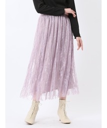 m.f.editorial（エムエフエディトリアル）の「【ウォッシャブル ウエストゴム】チャームベリーチック 花柄レースチュール プリーツスカート（スカート）」