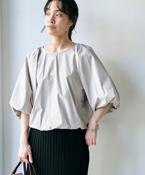 RONEL(ロネル)の「【はっ水//防しわ/ストレッチ/接触冷感】ボーダレス バルーン ブラウス(シャツ/ブラウス・レディース・ブラック/ライトグレー・S/M)」の2枚目の写真