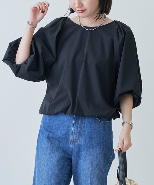 ブラウス シャツ 「はっ水//防しわ/ストレッチ/接触冷感」ボーダレス バルーン ブラウス レディース セール】【はっ水//防しわ/ストレッチ/接触冷感】ボーダレス