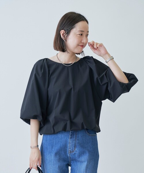 RONEL(ロネル)の「【はっ水//防しわ/ストレッチ/接触冷感】ボーダレス バルーン ブラウス(シャツ/ブラウス・レディース・ブラック/ライトグレー・S/M)」の5枚目の写真