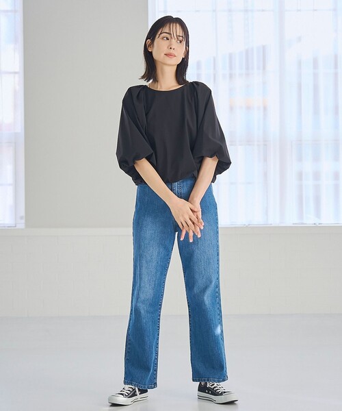 RONEL(ロネル)の「【はっ水//防しわ/ストレッチ/接触冷感】ボーダレス バルーン ブラウス(シャツ/ブラウス・レディース・ブラック/ライトグレー・S/M)」の6枚目の写真