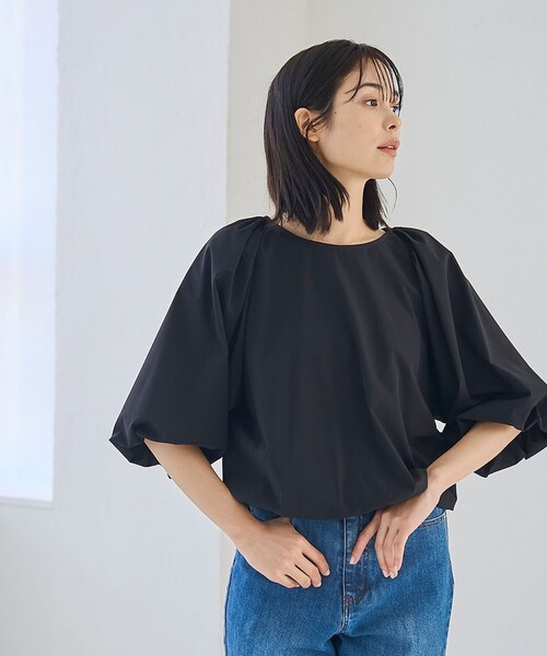 ブラウス シャツ 「はっ水//防しわ/ストレッチ/接触冷感」ボーダレス バルーン ブラウス レディース セール】【はっ水//防しわ/ストレッチ/接触冷感】ボーダレス