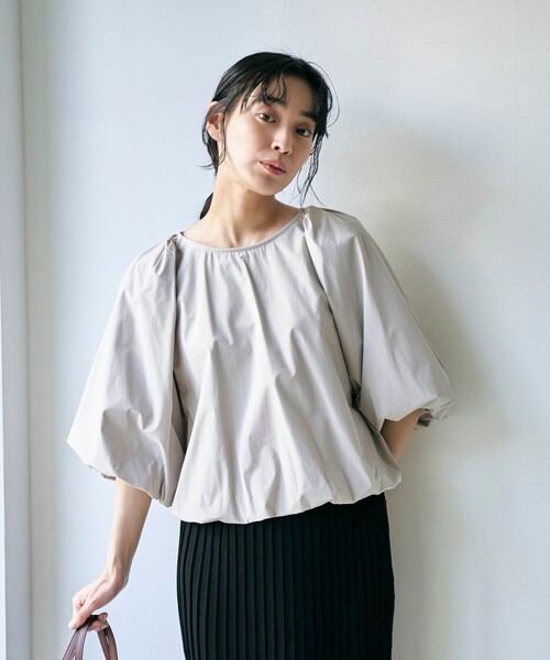 ブラウス シャツ 「はっ水//防しわ/ストレッチ/接触冷感」ボーダレス バルーン ブラウス レディース セール】【はっ水//防しわ/ストレッチ/接触冷感】ボーダレス