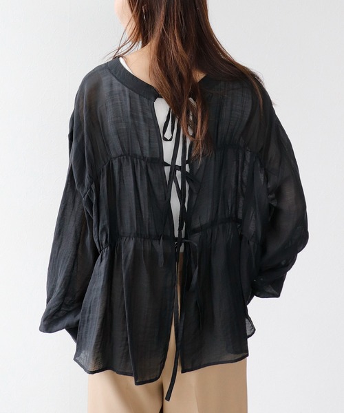 Jines(ジネス)の「前後2WAYリボンブラウス(シャツ/ブラウス・レディース・ブラック/ホワイト・38)」の13枚目の写真