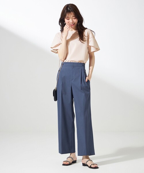 ANY SIS(エニィスィス)の「【前後着用・UVケア・洗える】2WAYジョーゼットジャージーフリル カットソー(Tシャツ/カットソー・レディース・アイボリー系/黄土色系/ネイビー系/ダークグリーン系・4)」の10枚目の写真