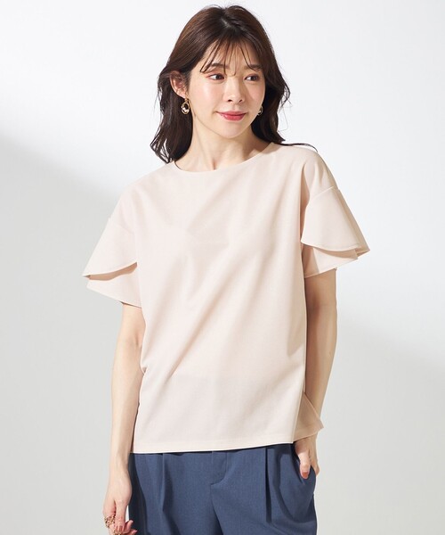 ANY SIS(エニィスィス)の「【前後着用・UVケア・洗える】2WAYジョーゼットジャージーフリル カットソー(Tシャツ/カットソー・レディース・アイボリー系/黄土色系/ネイビー系/ダークグリーン系・4)」の12枚目の写真