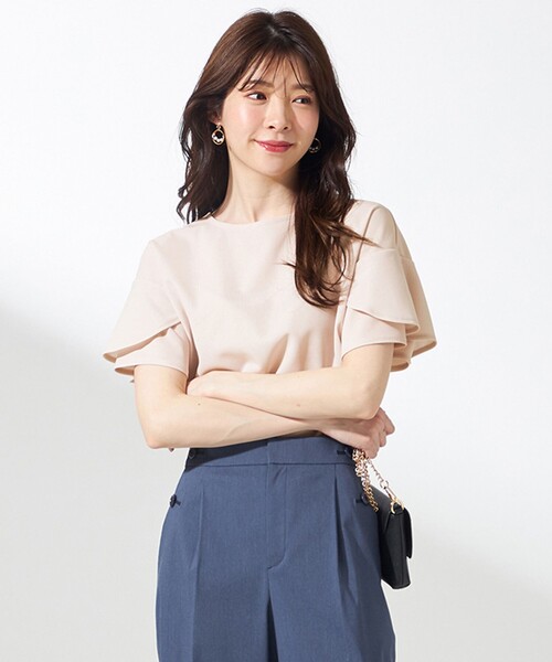 ANY SIS(エニィスィス)の「【前後着用・UVケア・洗える】2WAYジョーゼットジャージーフリル カットソー(Tシャツ/カットソー・レディース・アイボリー系/黄土色系/ネイビー系/ダークグリーン系・4)」の13枚目の写真