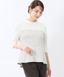 【ウォッシャブル】m.f.エディトリアル レディース カットツイード ストレッチ 切り替えTシャツ