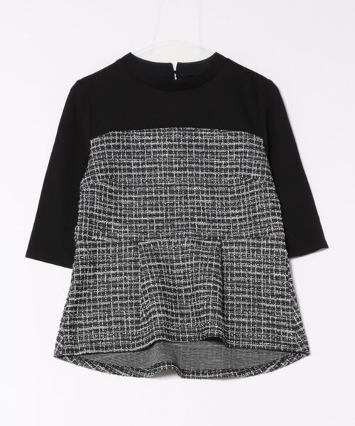 m.f.editorial（エムエフエディトリアル）の「【ウォッシャブル】m.f.エディトリアル レディース カットツイード ストレッチ 切り替えTシャツ（Tシャツ/カットソー・レディース・ベージュ/ブラック・FREE）」の4枚目の写真