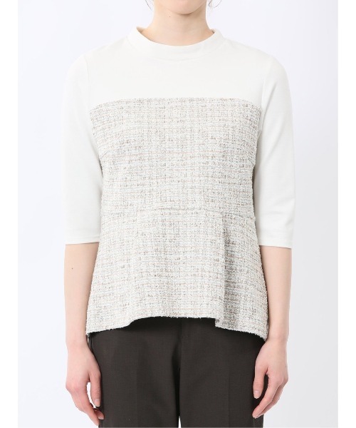 m.f.editorial（エムエフエディトリアル）の「【ウォッシャブル】m.f.エディトリアル レディース カットツイード ストレッチ 切り替えTシャツ（Tシャツ/カットソー・レディース・ベージュ/ブラック・FREE）」の21枚目の写真