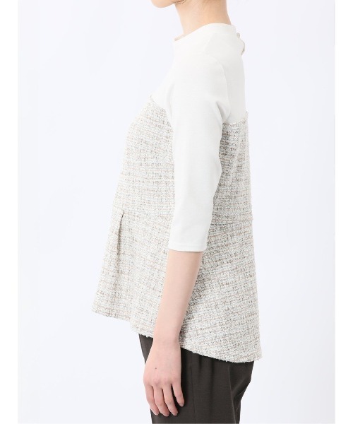 m.f.editorial（エムエフエディトリアル）の「【ウォッシャブル】m.f.エディトリアル レディース カットツイード ストレッチ 切り替えTシャツ（Tシャツ/カットソー・レディース・ベージュ/ブラック・FREE）」の22枚目の写真