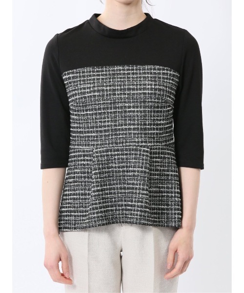 m.f.editorial（エムエフエディトリアル）の「【ウォッシャブル】m.f.エディトリアル レディース カットツイード ストレッチ 切り替えTシャツ（Tシャツ/カットソー・レディース・ベージュ/ブラック・FREE）」の8枚目の写真