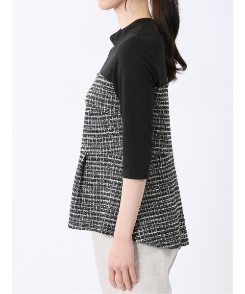 m.f.editorial（エムエフエディトリアル）の「【ウォッシャブル】m.f.エディトリアル レディース カットツイード ストレッチ 切り替えTシャツ（Tシャツ/カットソー・レディース・ベージュ/ブラック・FREE）」の9枚目の写真