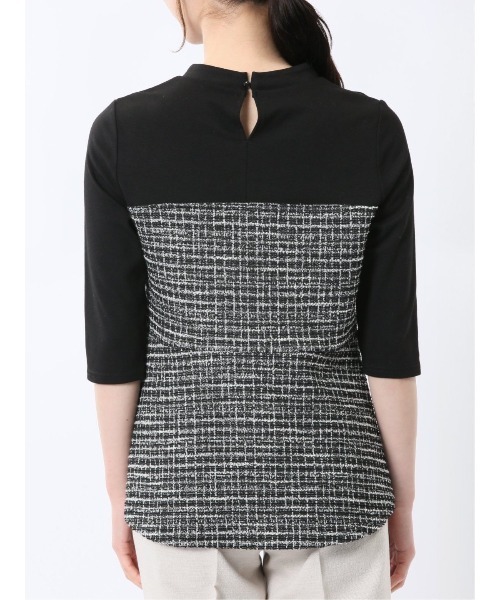 m.f.editorial（エムエフエディトリアル）の「【ウォッシャブル】m.f.エディトリアル レディース カットツイード ストレッチ 切り替えTシャツ（Tシャツ/カットソー・レディース・ベージュ/ブラック・FREE）」の10枚目の写真