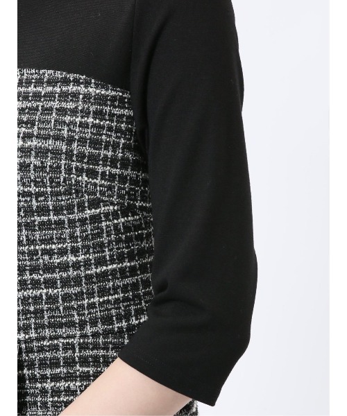 m.f.editorial（エムエフエディトリアル）の「【ウォッシャブル】m.f.エディトリアル レディース カットツイード ストレッチ 切り替えTシャツ（Tシャツ/カットソー・レディース・ベージュ/ブラック・FREE）」の13枚目の写真