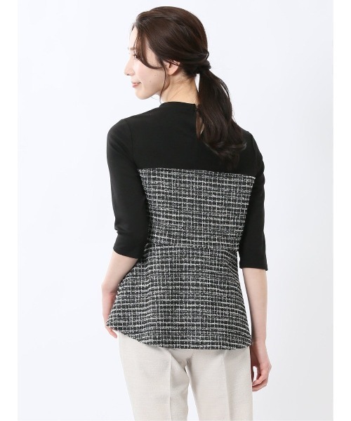 m.f.editorial（エムエフエディトリアル）の「【ウォッシャブル】m.f.エディトリアル レディース カットツイード ストレッチ 切り替えTシャツ（Tシャツ/カットソー・レディース・ベージュ/ブラック・FREE）」の15枚目の写真