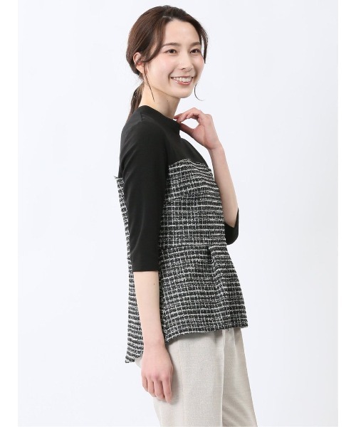 m.f.editorial（エムエフエディトリアル）の「【ウォッシャブル】m.f.エディトリアル レディース カットツイード ストレッチ 切り替えTシャツ（Tシャツ/カットソー・レディース・ベージュ/ブラック・FREE）」の16枚目の写真