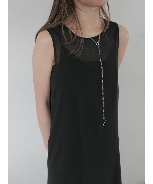 Reurie'（レウリィ）の「オリジナルシフォンワンピース / ノースリーブ レイヤード 重ね着 きれいめ オケージョン モード 大人カジュアル シアー素材 シースルー（ワンピース・レディース・ブラック/ベージュ・FREE）」の8枚目の写真