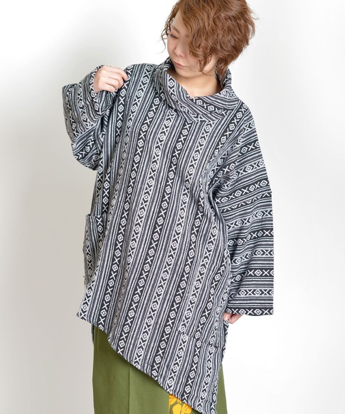 MARAI（マーライ）の「エスニック ゲリコットン刺繍 ハイネックチュニック プルオーバー（チュニック・レディース・マルチ/ブラック×ホワイト/ブルー/レッド/ブラウン/ホワイト/ブラック・FREE）」の9枚目の写真