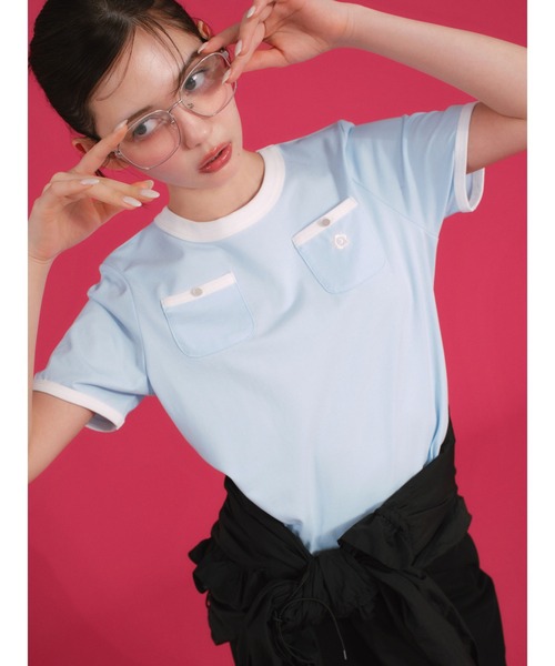 LILY BROWN（リリーブラウン）の「【LILY BROWN×MARY QUANT】ポケットリンガーTシャツ（Tシャツ/カットソー・レディース・ホワイト/ライトブルー/その他・FREE）」の3枚目の写真