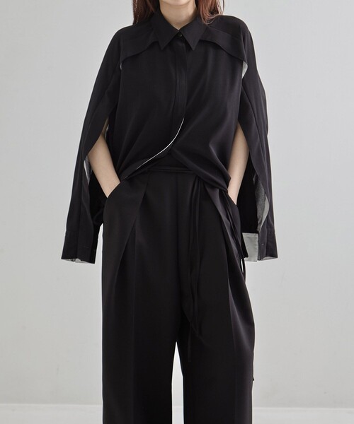 Cape Detail Sheer Over Shirt｜ウォッシャブル/防シワ/冷房対策