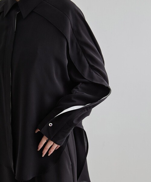 ブラウス シャツ Cape Detail Sheer Over Shirt｜ウォッシャブル/防シワ/冷房対策/夏服 レディース Cape Detail Sheer Over Shirt｜ウォッシャブル/防シワ/冷房対策