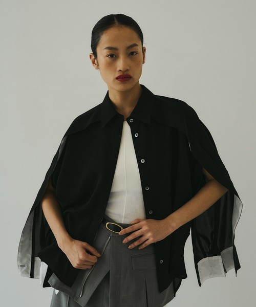 ブラウス シャツ Cape Detail Sheer Over Shirt｜ウォッシャブル/防シワ/冷房対策/夏服 レディース Cape Detail Sheer Over Shirt｜ウォッシャブル/防シワ/冷房対策