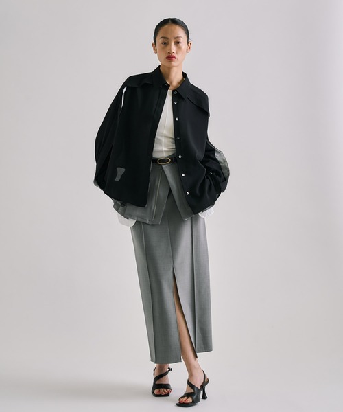 ブラウス シャツ Cape Detail Sheer Over Shirt｜ウォッシャブル/防シワ/冷房対策/夏服 レディース Cape Detail Sheer Over Shirt｜ウォッシャブル/防シワ/冷房対策