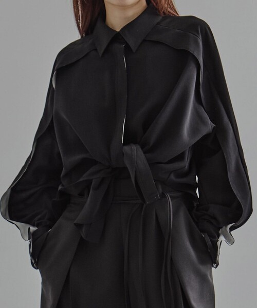 ブラウス シャツ Cape Detail Sheer Over Shirt｜ウォッシャブル/防シワ/冷房対策/夏服 レディース Cape Detail Sheer Over Shirt｜ウォッシャブル/防シワ/冷房対策