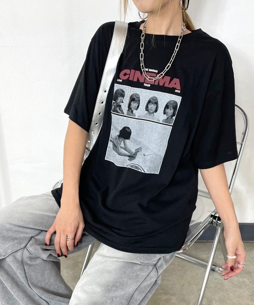non-hedge（ノンヘッジ）の「転写ロゴプリントビッグTシャツ（Tシャツ/カットソー・レディース・オートミール/グレー/オフホワイト/ブラック・FREE）」の2枚目の写真