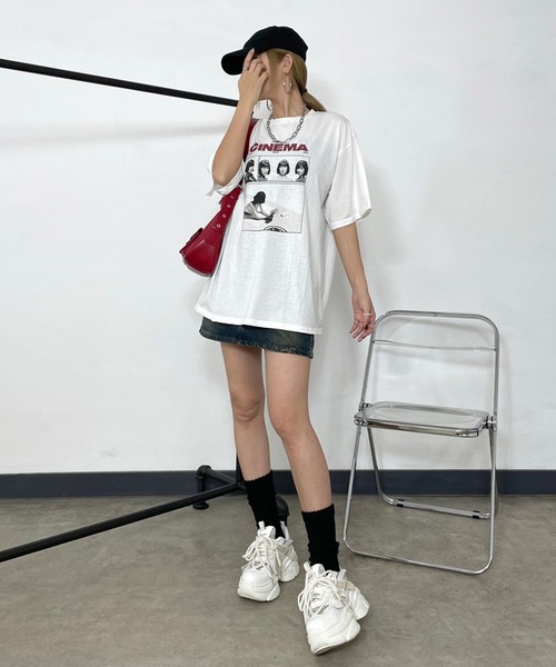 non-hedge（ノンヘッジ）の「転写ロゴプリントビッグTシャツ（Tシャツ/カットソー・レディース・オートミール/グレー/オフホワイト/ブラック・FREE）」の5枚目の写真