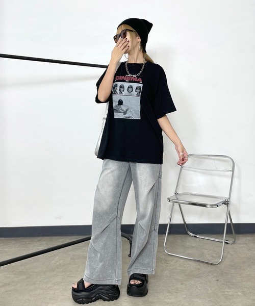 non-hedge（ノンヘッジ）の「転写ロゴプリントビッグTシャツ（Tシャツ/カットソー・レディース・オートミール/グレー/オフホワイト/ブラック・FREE）」の8枚目の写真