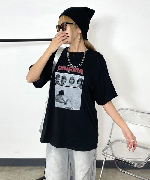 non-hedge（ノンヘッジ）の「転写ロゴプリントビッグTシャツ（Tシャツ/カットソー・レディース・オートミール/グレー/オフホワイト/ブラック・FREE）」の9枚目の写真