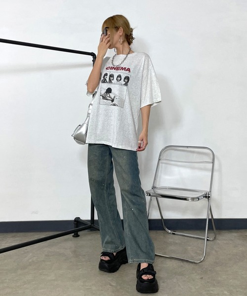 non-hedge（ノンヘッジ）の「転写ロゴプリントビッグTシャツ（Tシャツ/カットソー・レディース・オートミール/グレー/オフホワイト/ブラック・FREE）」の11枚目の写真