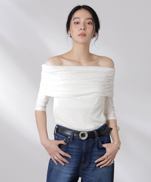 NANO universe(ナノユニバース)の「オフショルダーシアートップス(Tシャツ/カットソー・レディース・チャコール/オフホワイト・M/S)」の22枚目の写真
