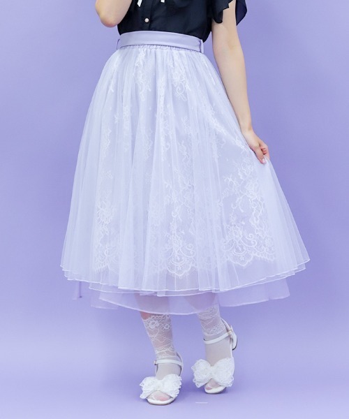 axes femme POETIQUE(アクシーズファムポエティック)の「レース×チュールスカート(スカート・レディース・ネイビー/ラベンダー/ピンク/グリーン/ホワイト/サックスブルー・MEDIUM)」の5枚目の写真