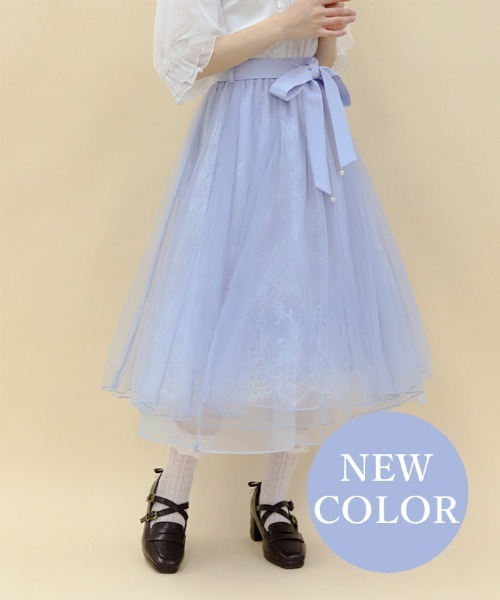 axes femme POETIQUE(アクシーズファムポエティック)の「レース×チュールスカート(スカート・レディース・ネイビー/ラベンダー/ピンク/グリーン/ホワイト/サックスブルー・MEDIUM)」の4枚目の写真