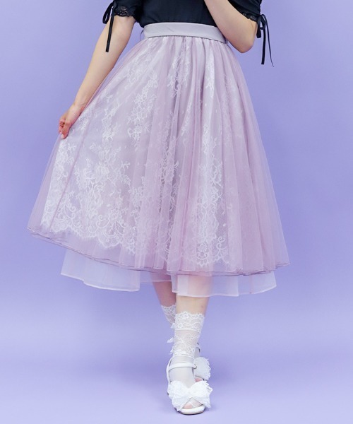 axes femme POETIQUE(アクシーズファムポエティック)の「レース×チュールスカート(スカート・レディース・ネイビー/ラベンダー/ピンク/グリーン/ホワイト/サックスブルー・MEDIUM)」の6枚目の写真
