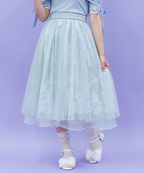axes femme POETIQUE(アクシーズファムポエティック)の「レース×チュールスカート(スカート・レディース・ネイビー/ラベンダー/ピンク/グリーン/ホワイト/サックスブルー・MEDIUM)」の3枚目の写真
