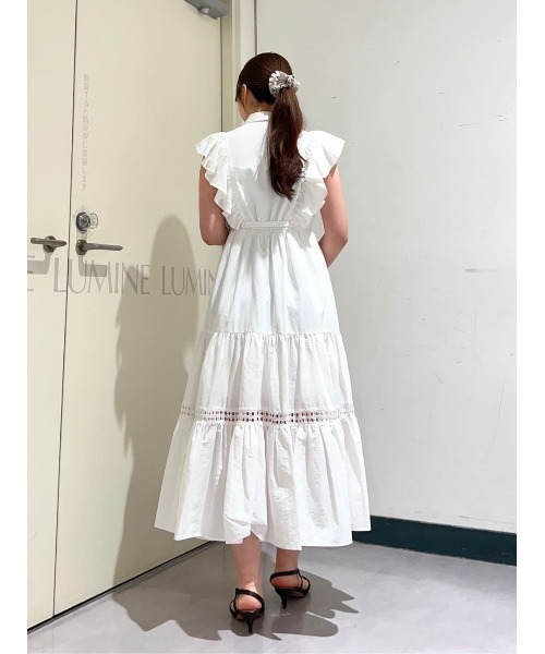 AND COUTURE(アンドクチュール)の「コットンレースフリルシャツワンピース(ワンピース・レディース・オフホワイト/ライトグレー/ネイビー/ピンク/ベージュ・FREE)」の18枚目の写真