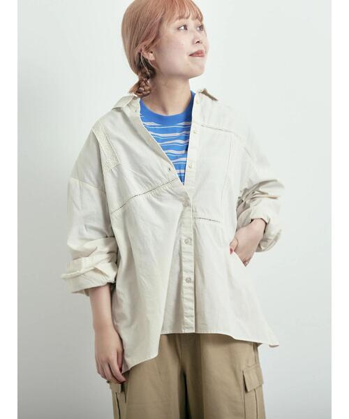 SM2（エスエムツー）の「レースブロッキングシャツ（シャツ/ブラウス・レディース・ブルー/チャコールグレー/ベージュ/ピンク/ブラウン・F）」の4枚目の写真