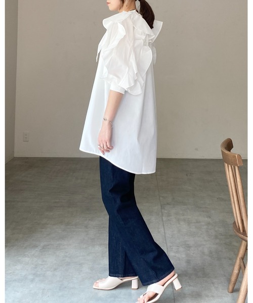 She's Closet(シーズクローゼット)の「ビッグカラーギャザー半袖リボンフリルブラウスチュニック(シャツ/ブラウス・レディース・ブラック/ホワイト/ライトグレー・FREE)」の20枚目の写真
