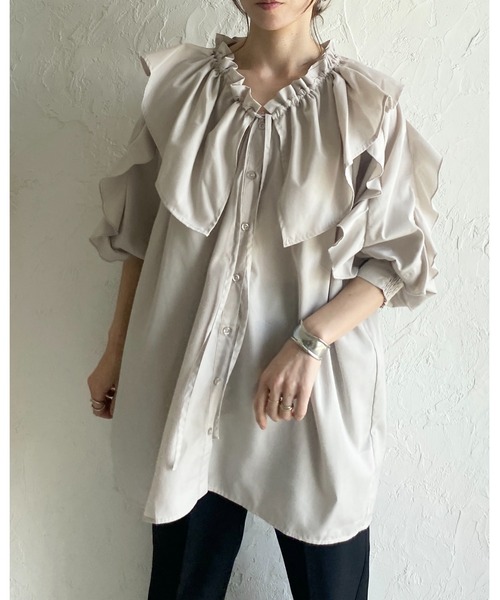 ella selectshop ギャザーネックリボンチュニック トップスブラウス 楽天市場】バックギャザーフレアチュニックブラウス レディース