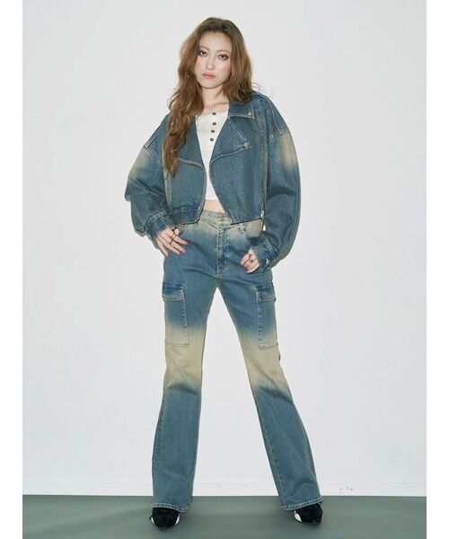 グラデーションデニムショートライダース【セットアップ着用可能